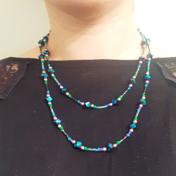 🥬NWT Boho Chic Artisan Handmade AAAA Shiny Crystal Bead Necklace Long Necklace - Picture 4 of 16